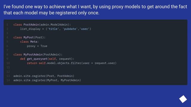 Multiple ModelAdmins/views for same model in Django admin смотреть онлайн