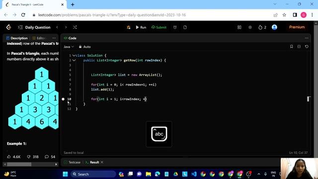 LeetCode 119.  Pascal's Triangle ||(Easy)- JAVA