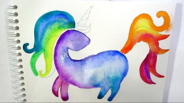 Как нарисовать ЕДИНОРОГА! Нарисовать ЕДИНОРОГА ПРОСТО. Рисовать АКВАРЕЛЬЮ. Простые рисунки. ЕДИНОРО