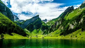 4K Nature: Beautiful Mountain Lake with Meditation Music & Gentle Water Sounds for Relaxation 1-Hou