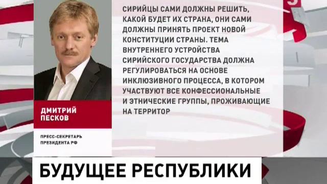 Дмитрий Песков: Сирийцы сами должны решить какой будет их страна