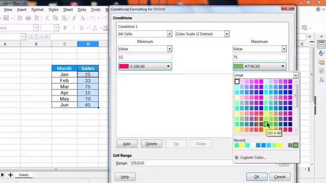 How to use Conditional Formatting with Color Scale in LibreOffice Calc ??