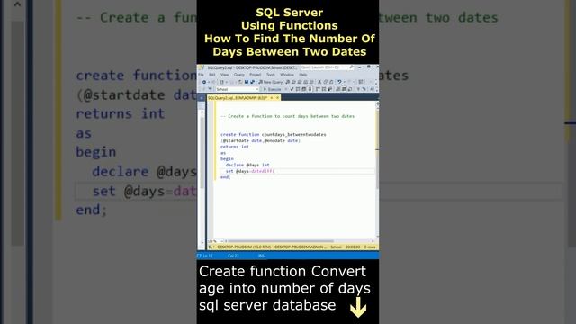 sql query Number of days between two dates using scalar functions