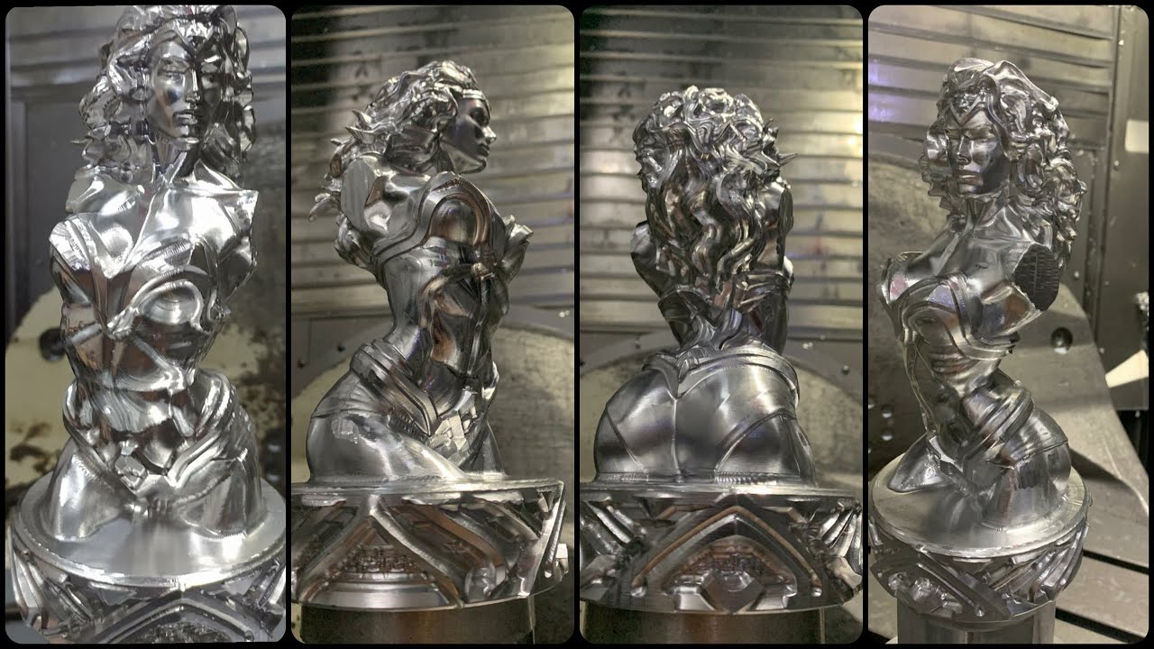 Обработка статуэтки на пятиосевом станке с ЧПУ (чудо-женщина)