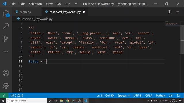 reserved keyword (getting started) - python beginner tutorial - samuira tech hub
