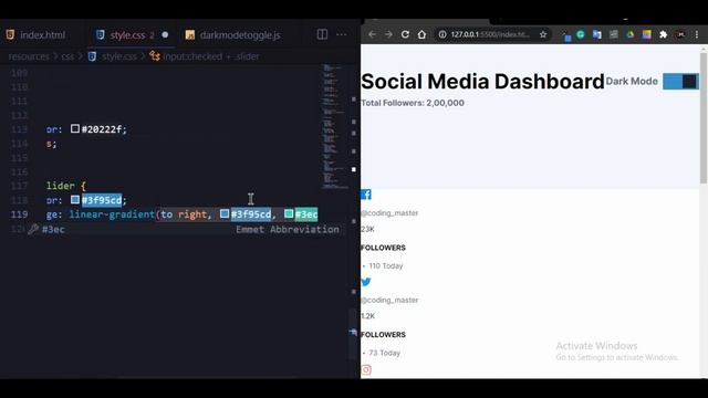 Social Media Dashboard With Dark Theme Using HTML, CSS & JS