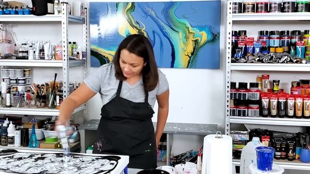 This New Color is Fabulous!  Pearl Yellow with a Unique Puddle Pour Design! - Acrylic Pouring