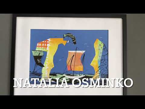 Графика оригинал «Морской пейзаж», картина-коллаж с дорисовкой тушью, А4