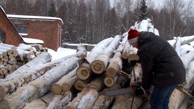 пилим дрова в промышленных объемах профессиональной электропилой ЭПЧ-3 с шиной Oregon 110 см смотреть онлайн