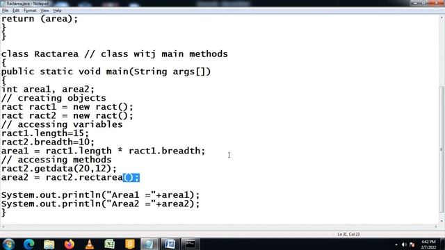 JAVA CLASS  OBJECTS AND METHODS