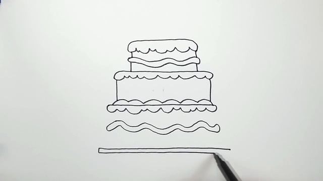 Как нарисовать Торт - Рисуем Торт на День Рождения ребенку - How to Draw Birthday Cake easy
