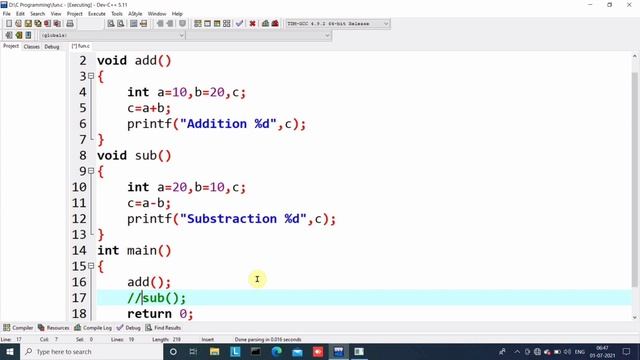 c program to make a simple function program | c function
