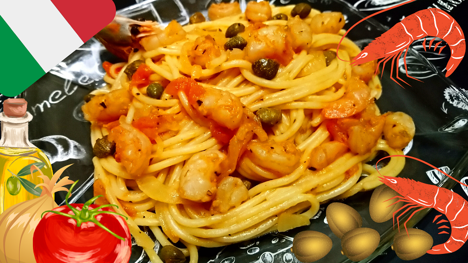 СПАГЕТТИ С КРЕВЕТКАМИ И КАПЕРСАМИ / Вкусный, сытный и быстрый ужин по-итальянски