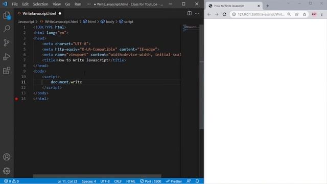 How to Write Javascript in HTML | Javascript Write a Text on HTML Document.