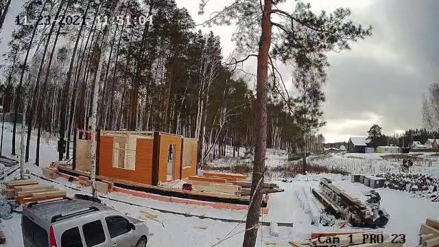 Баня из клеенного бруса, фахверк.