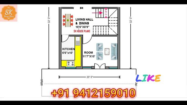 New House Plan 20' X 32' / 640 Sq.Ft / 71 Sq.Yds / 59 Sq.M / 71 Gaj Small House Plan смотреть онлайн