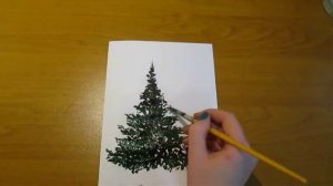 Как нарисовать елку гуашью.How to draw a tree gouache