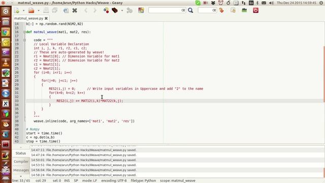 Python Hacks : Combining C/C++ in Python 2 using Weave