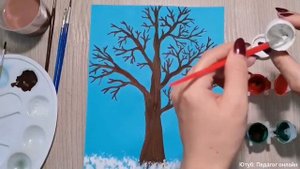 Рисуем зимнее дерево пальчиками. Рисование для детей. How to draw a tree. Winter art