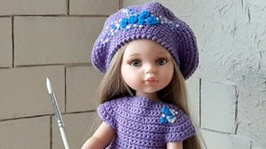 Вязание крючком/ Берет и платье для куклы/ Экспресс МК