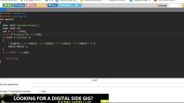 String Coding Decoding Program in C programming language