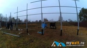 Монтаж солнечных батарей на землю в два ряда