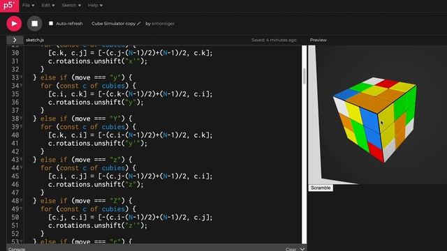 Rubik's Cube Simulator in p5.JS смотреть онлайн