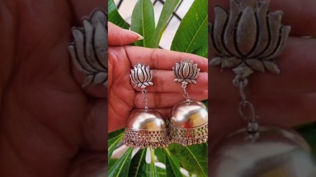 german silver lotus  jhumkas#treanding #latest collection