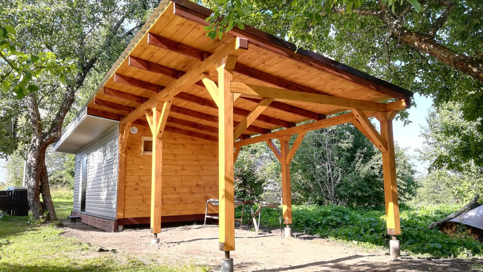 Хозблок с подъёмными воротами и навесом смотреть онлайн