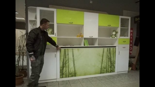 Односпальная поперечная подъёмная кровать в комплекте с мебелью