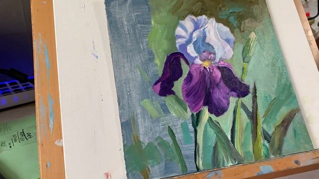 Flowers Alla Prima Oil painting Demo. Iris flower. Time-Lapse. смотреть онлайн
