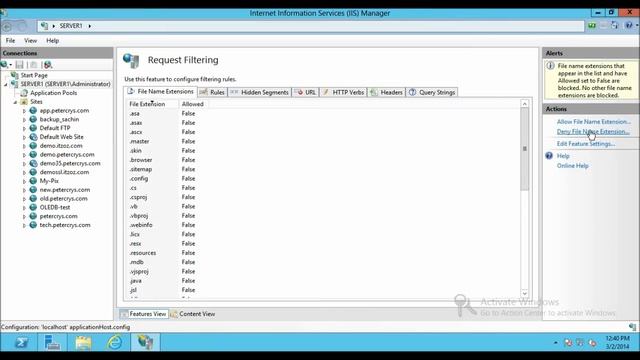 How To Configure Request Filtering For File Name Extensions In IIS 8 On Windows Server 2012
