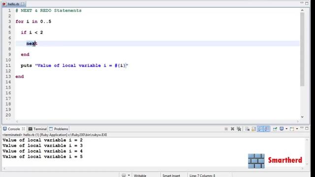 #23 Ruby Tutorial - NEXT and REDO statements with codes in Ruby
