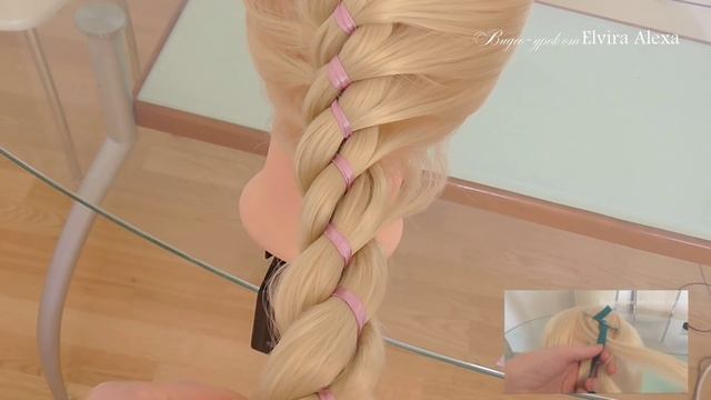 Коса четырёхпрядная прошитая лентой. Видео-урок. смотреть онлайн
