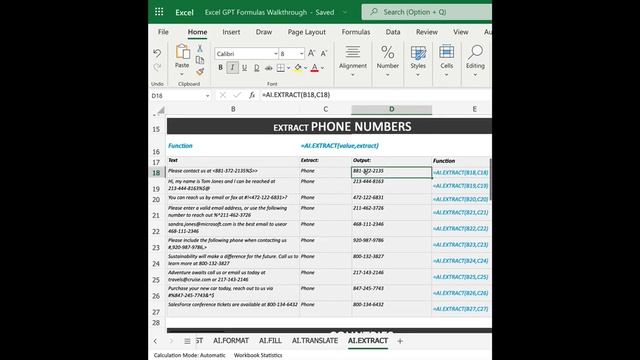 ChatGPT For Excel =AI.EXTRACT Function