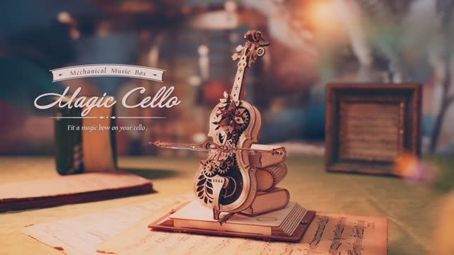 Деревянный конструктор "Волшебная виолончель" музыкальная шкатулка (ROKR), 3d пазл, сборная модель