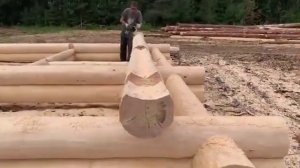 Бани из Усвят. Рубка сруба в чашу на производственной площадке.