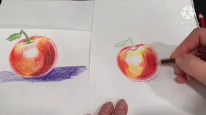 Рисуем яблоко цветными карандашами