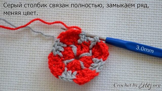 ♦ Квадратный мотив с жаккардом крючком • Мастер-класс и схема вязания • ellej.org