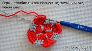 ♦ Квадратный мотив с жаккардом крючком • Мастер-класс и схема вязания • ellej.org