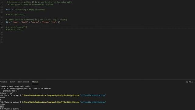 Dictionary in python and its Functions || Python Free tutorial #12 || Death Code