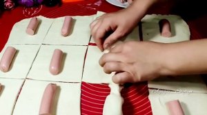 "Конфетки" из слоеного  тесто с сосисками. Закуска для тех дней, когда некогда готовить! #сосики
