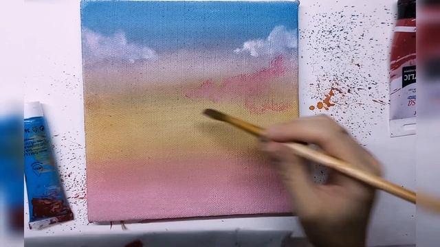 Рисуем картину за 10 минут. Как нарисовать простой пейзаж с пальмами.Рисование акрилом поэтапно смотреть онлайн