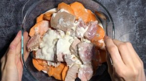 БАТАТ В ДУХОВКЕ С ИНДЕЙКОЙ ПОД СЫРОМ очень вкусно и просто РЕЦЕПТ