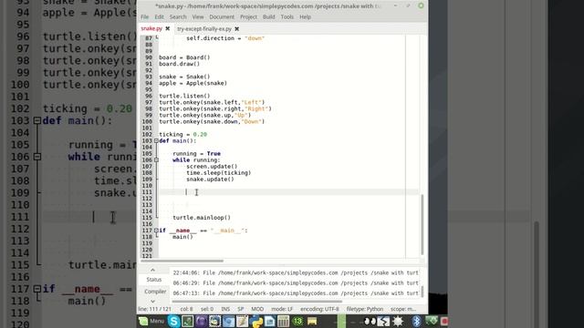Snake game with turtle. Part 5 смотреть онлайн