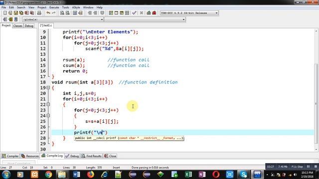 Sum of individual rows and individual columns of matrix by passing 2-D array into function in C смотреть онлайн