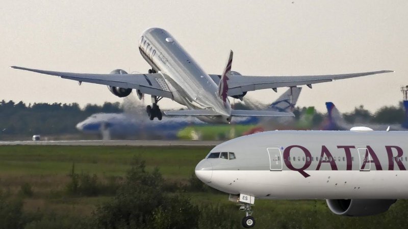 Very close up view take off of very big Qatar Airway Boeing 777 - Extended Range. My #shorts