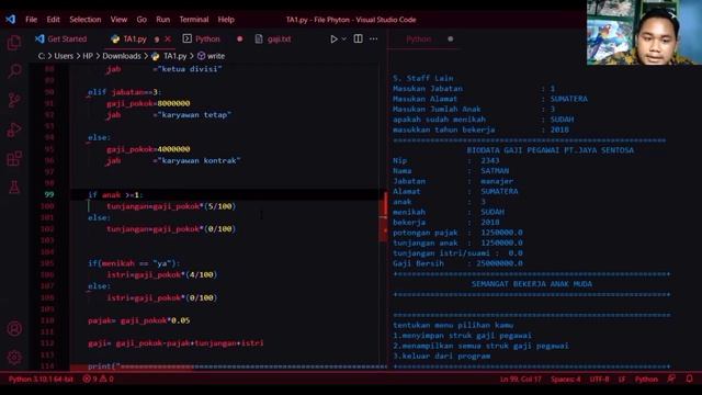 PROJEC AKHIR | KONSEP PEMROGRAMAN | PERHITUNGAN GAJI KARYAWAN | KELOMPOK 2 #unjaya #python смотреть онлайн