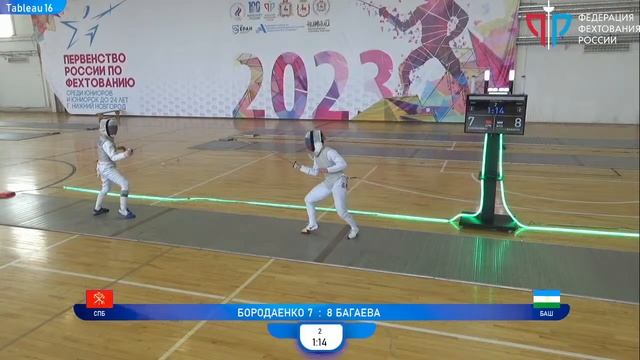 Первенство России по фехтованию среди юниоров и юниорок, РЖЛ, Т16 Бородаенко - Багаева смотреть онлайн