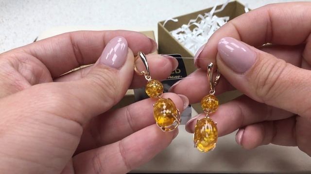 Серьги 2214 из красного золота 585 пробы с янтарем смотреть онлайн